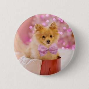 Bóton Redondo 5.08cm Cão Cachorro com Fotografia de Natal de Arco Rosa