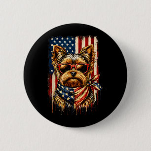 Bóton Redondo 5.08cm Cão da Bandeira Americana Yorkshire Terrier Patrió