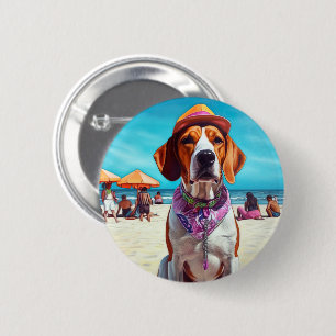 Bóton Redondo 5.08cm Cão de Caça Inglês Americano na Praia, presente de