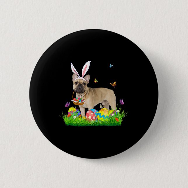 Bóton Redondo 5.08cm Cão-Grande Francês Com Caça-Ovo De Páscoa (Frente)