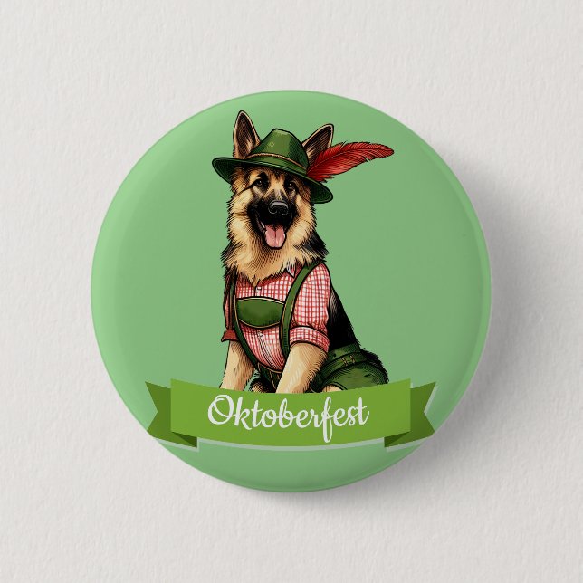 Bóton Redondo 5.08cm Cão Pastor Alemão do Oktoberfest  (Frente)