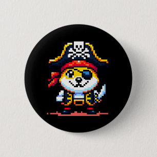 Bóton Redondo 5.08cm Cão Pirata - Design de Aventura Engraçado Pixel Ar