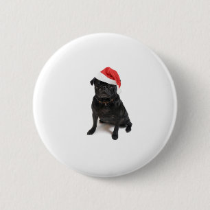Bóton Redondo 5.08cm Cão preto do pug com o chapéu vermelho do papai