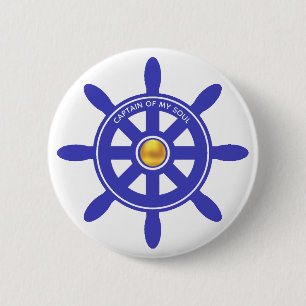 Bóton Redondo 5.08cm Capitão náutico azul real timão do navio em branco