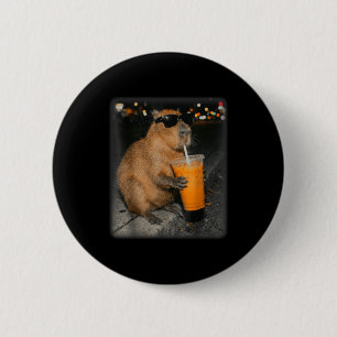Bóton Redondo 5.08cm Capivara bebendo café gelado meme engraçado de ani