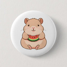 Bóton Redondo 5.08cm Capivara Chibi Kawaii Comendo Fatia de Melancia