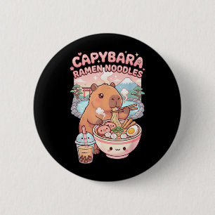 Bóton Redondo 5.08cm Capivara Engraçada Comendo Macarrão Ramen Kawaii
