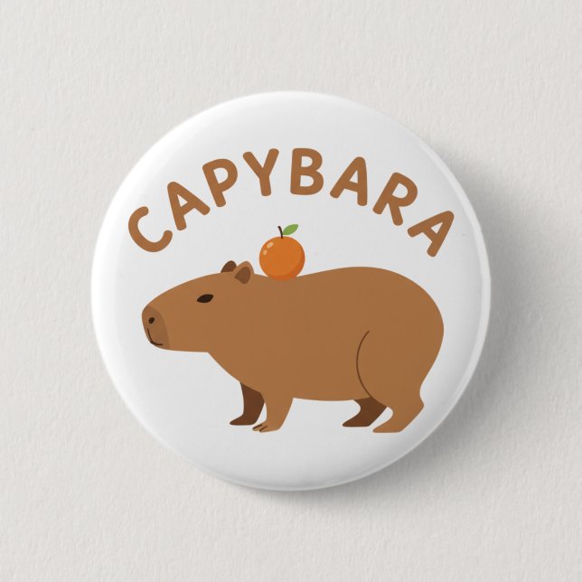 Bóton Redondo 5.08cm Capivara Fofa Com Laranja Na Cabeça Meme Minimalis (Frente)