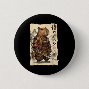 Bóton Redondo 5.08cm Capivara Samurai Arte Japonesa Gráfico Vintage Div