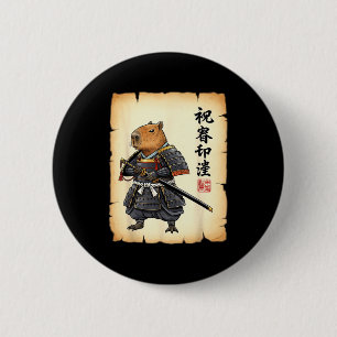 Bóton Redondo 5.08cm Capivara Samurai Arte Japonesa Gráfico Vintage Eng