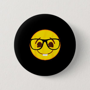 Bóton Redondo 5.08cm Cara Amarela Sorriso Oficial Emoji Nerd Gles