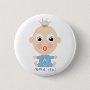 Bóton Redondo 5.08cm Cara do BEBÊ de ONEderful - azul