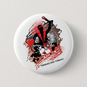 Bóton Redondo 5.08cm Carnaval Abstrato Panman em Vermelho Branco e Pret