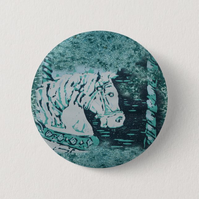 Bóton Redondo 5.08cm Carousel Horse Aquamarine (Frente)