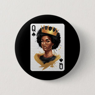 Bóton Redondo 5.08cm Carta de pôquer Rainha de Espadas Afro-Americana H