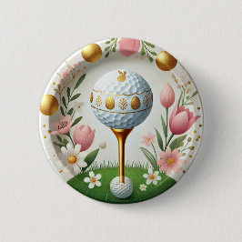 Bóton Redondo 5.08cm Cartão de Férias de Páscoa de Golfe com bola e flo