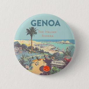 Bóton Redondo 5.08cm Cartaz de Viagem Vintage de Gênova Riviera Italian