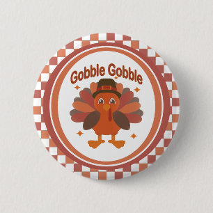 Bóton Redondo 5.08cm Cartoon de Ação de Graças da Turquia - "Gobble Gob