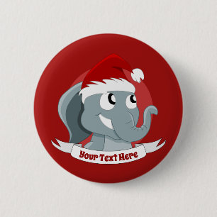 Bóton Redondo 5.08cm Cartoon de Natal com um elefante fofo