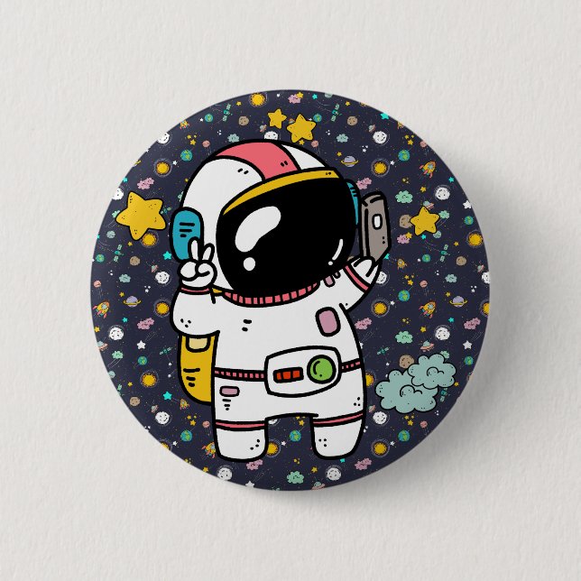 Bóton Redondo 5.08cm Cartoon espacial astronauta (Frente)