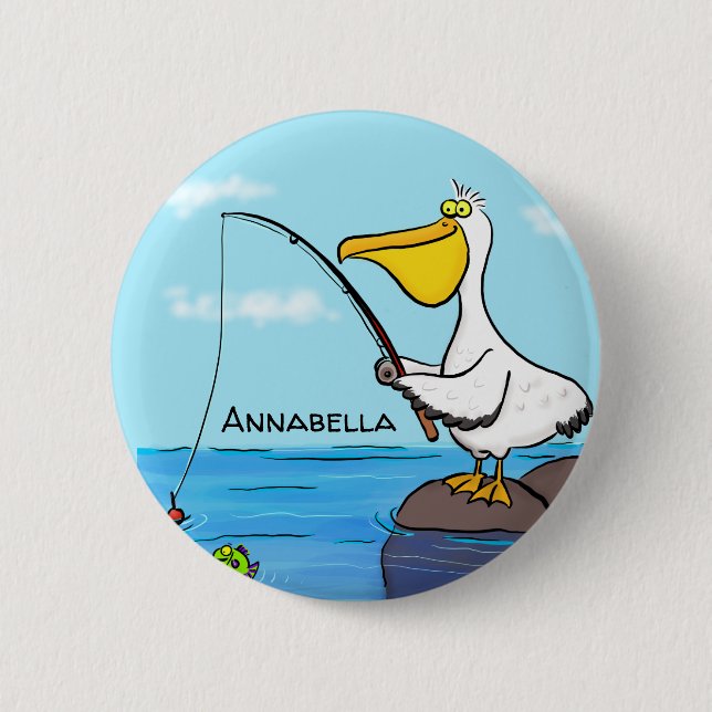 Bóton Redondo 5.08cm Cartoon pelicano de pesca engraçado (Frente)