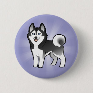Bóton Redondo 5.08cm Cartoon Siberian Husky / Alaskan Malamute
