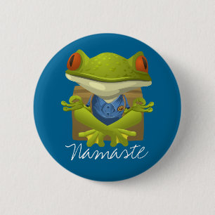 Bóton Redondo 5.08cm Cartum Meditativo Engraçado do Sapo