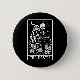Bóton Redondo 5.08cm Casal de Esqueleto Até a Morte Tarot Casamento Gót