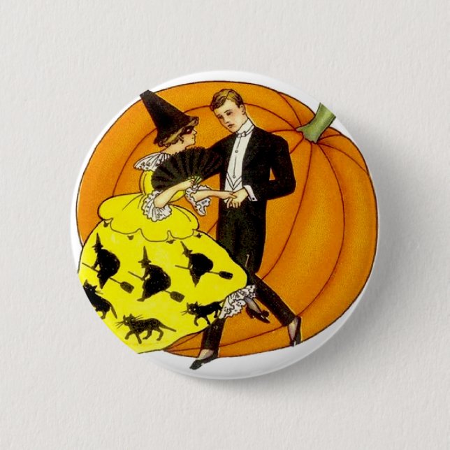 Bóton Redondo 5.08cm Casal de Halloween dançante (Frente)