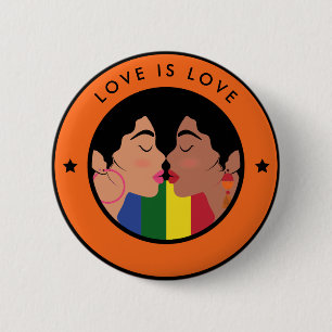 Bóton Redondo 5.08cm Casal lésbica Beijo LGBTQ Amor é Orgulho de Amor