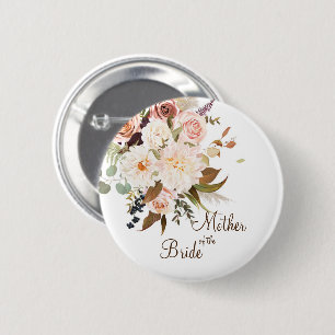 Bóton Redondo 5.08cm Casamento Boho Rosa de Cor Suave/Flores Brancas