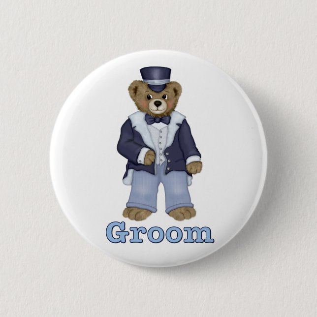 Bóton Redondo 5.08cm Casamento com Urso de Teddy - Personalizar (Frente)