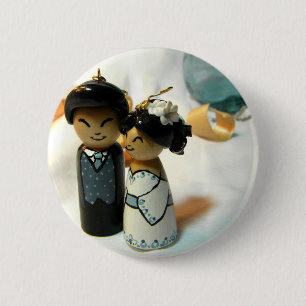 Bóton Redondo 5.08cm Casamento de Kokeshi mim