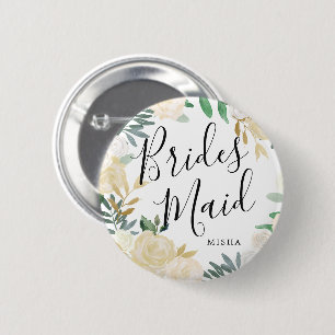 Bóton Redondo 5.08cm Casamento de Nome Personalizado do Buquê de Rosa 