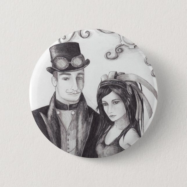Bóton Redondo 5.08cm Casamento de Steampunk - botão (Frente)