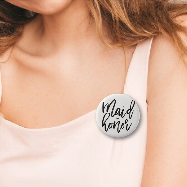 Bóton Redondo 5.08cm Casamento do Partido Bridal do Escovo de madrinha  ('Maid of Honor' Brush Script Calligraphy Wedding Rehearsal Pin Button @ fatfatin_blue_knot)