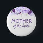 Bóton Redondo 5.08cm Casamento Elegante De Flores De Aquarelas Roxas<br><div class="desc">Botão de casamento para mãe,  pai,  irmã,  irmão da noiva ou do noivo</div>