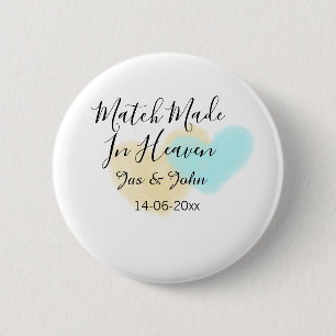 Bóton Redondo 5.08cm Casamento feito no céu nome do coração pastel azul