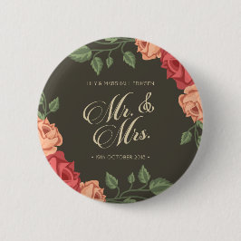 Bóton Redondo 5.08cm Casamento Floral Elegante Sr. e Sra. | Botão de Pi