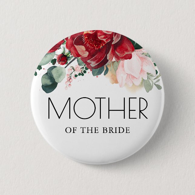 Bóton Redondo 5.08cm Casamento outono Floral Vermelho Burgundy (Frente)