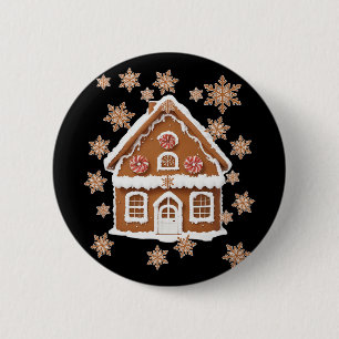 Bóton Redondo 5.08cm Casas de Pão de Mel e Flocos de Neve Doce Natal