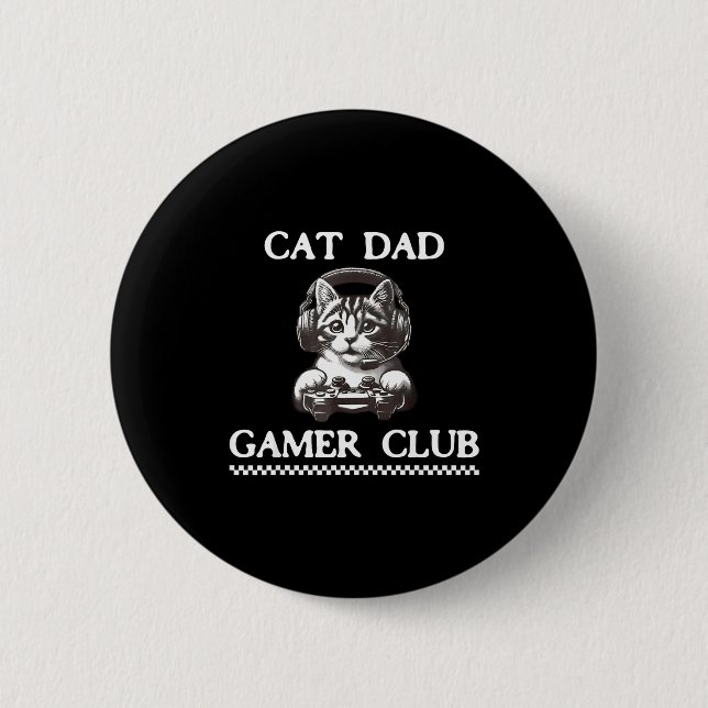 Bóton Redondo 5.08cm Cat Dad Gamer Club Funny Cat Lover Gaming Game Fat (Frente)