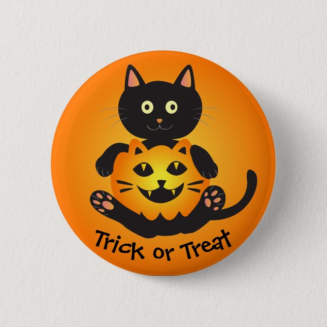 Bóton Redondo 5.08cm Cat Holding Jack-o-Lanterna (Frente)