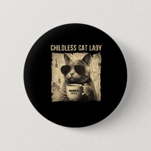 Bóton Redondo 5.08cm Cat Kamala 2024 Harris - Lady Vintag, Gato Isolado