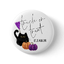 Cat Pumpkin Broomstick Halloween Trick Trek Name