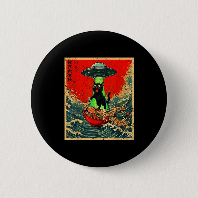 Bóton Redondo 5.08cm Cat Ramen Ufo Japanese Anime Graphic Tees Men Wome (Frente)