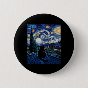 Bóton Redondo 5.08cm Cat Starry Night Van Gogh Cat Art Lover Engraçado
