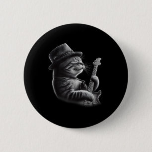Bóton Redondo 5.08cm Cat Tocando Violão - Gato de Violão Engraçado