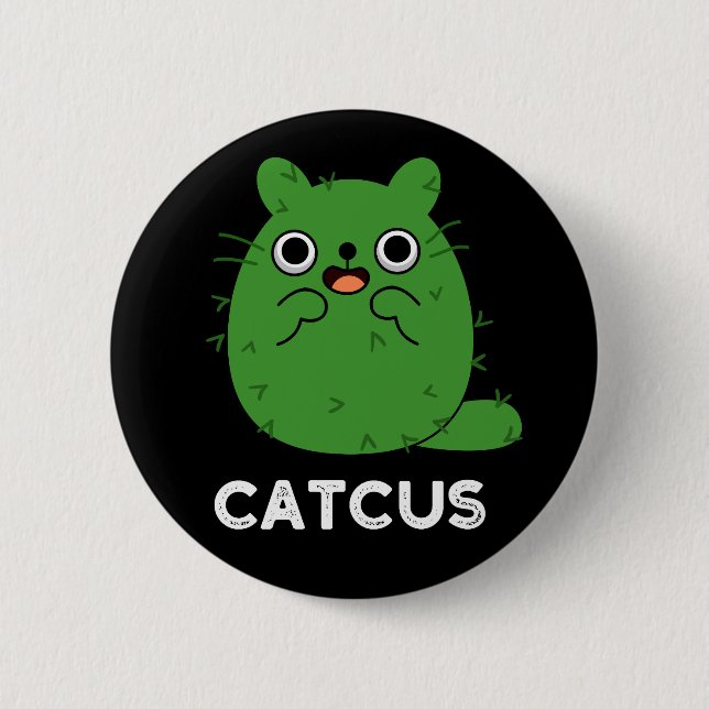Bóton Redondo 5.08cm Catcus Funny Cat Cactus Pun Dark BG (Frente)