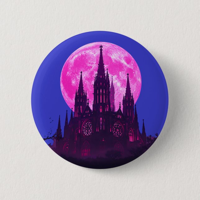 Bóton Redondo 5.08cm Catedral Gótica da Lua Rosa  (Frente)